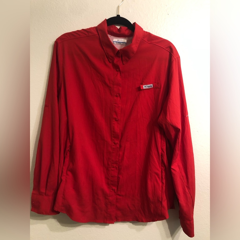 Columbia pro fishing gear Omni shield red long sleeve button up shirt size XXL